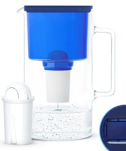 Wessper Carafe En Verre Avec 1 Filtre À Eau (Compatible Avec Brita Classic), Eau Filtrée Avec Grand Goût Et Pureté Réduit Les Dépôts De Calcaire Et De Chlore 3 Litres, Bleu