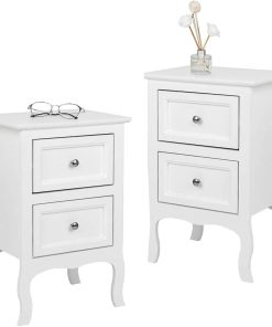 Alightup Table de Chevet Lot de 2 Blanche Tables de Nuit Scandinave Bois avec 2 Tiroirs Meuble de Rangement Commode Chambre Chevet de Lit pour Adulte sur Salon Chambre Bureau