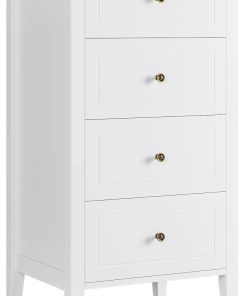 FOREHILL Commode Chambre Commode 4 Tiroirs Petite Commodes Blanche Chiffonnier Meuble de Rangement pour Salon Chambre 50x40x95cm