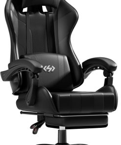 HLFURNIEU Chaise Gaming Ergonomique, Fauteuil Gaming avec Coussin à Ressorts Ensachés, Fauteuil Gamer avec Repose-Pied et Support Lombaire, Chaise Gamer Réglable en Hauteur, Siège Gamer Noir