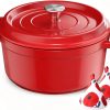 YASHE Cocotte en fonte émaillée 5L avec couvercle, Faitout rond antiadhésif pour soupes, ragoûts, pain et cuisson au four, Rouge