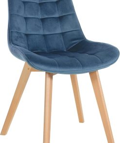 CLP Chaise Brook I Chaise de Salle à Manger piquée sur Velours I Structure à Quatre Pieds en Bois, Couleur:Bleu
