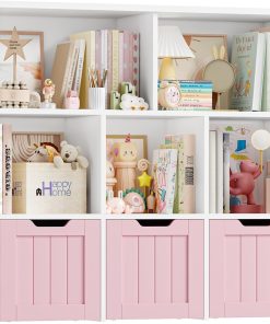 FOREHILL Meuble de Rangement Enfant Rangement Jouet Enfant avec 6 Étagères 3 Tiroirs Roulants Bibliothèque pour Chambre d’Enfant 100x33x89.5cm Rose