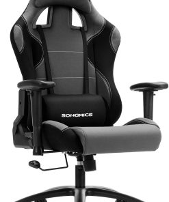 SONGMICS Chaise Gamer Fauteuil de Bureau Racing, Noir/Gris, 70 X 63 X (128-138) cm