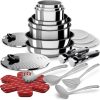 BACKEN 199924 Batterie cuisine 24 pcs, Poêles, Casseroles, Wok, Sauteuse, Couvercles, Poignées amovibles, Induction, Acier inoxydable, Compatible lave-vaisselle.