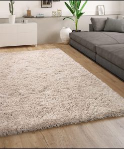 Paco Home Tapis Salon Chambre Adulte Poil Long Shaggy Pelucheux Moderne Uni, Dimension:80x150 cm, Couleur:Beige