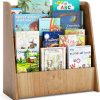 COSTWAY Bibliothèque Enfant en Bois à 4 Niveaux de Compartiments Ouverts, Étagère à Livres avec Patins Antidérapants, Meuble Rangement Jouet Montessori pour Bureau Chambre d’Enfant, 57,5x26,5x59cm