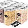 KICHLY Boite de Rangement Cuisine (Lot de 6) - Plastique sans BPA - Bocaux Hermetiques Alimentaires en Scellée avec Couvercle - Conservation Farine, Sucre, Pates, Céréales, Riz